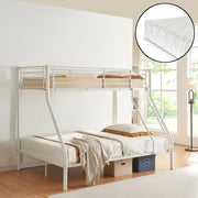 [neu.haus] Letto a castello metallo 2 Materassi a schiuma fredda Barriera anticaduta 200cm x 140/90cm Letto per bambini Bianco