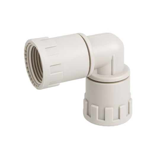 RACCORDO CURVO A 90 A PASSAGGIO TOTALE CONNESSIONE MEDIANTE BICCHIERATURA IN TECNOPOLIMERO FEMMINA/FEMMINA Ø16X16 SERIE PEXAL EASY