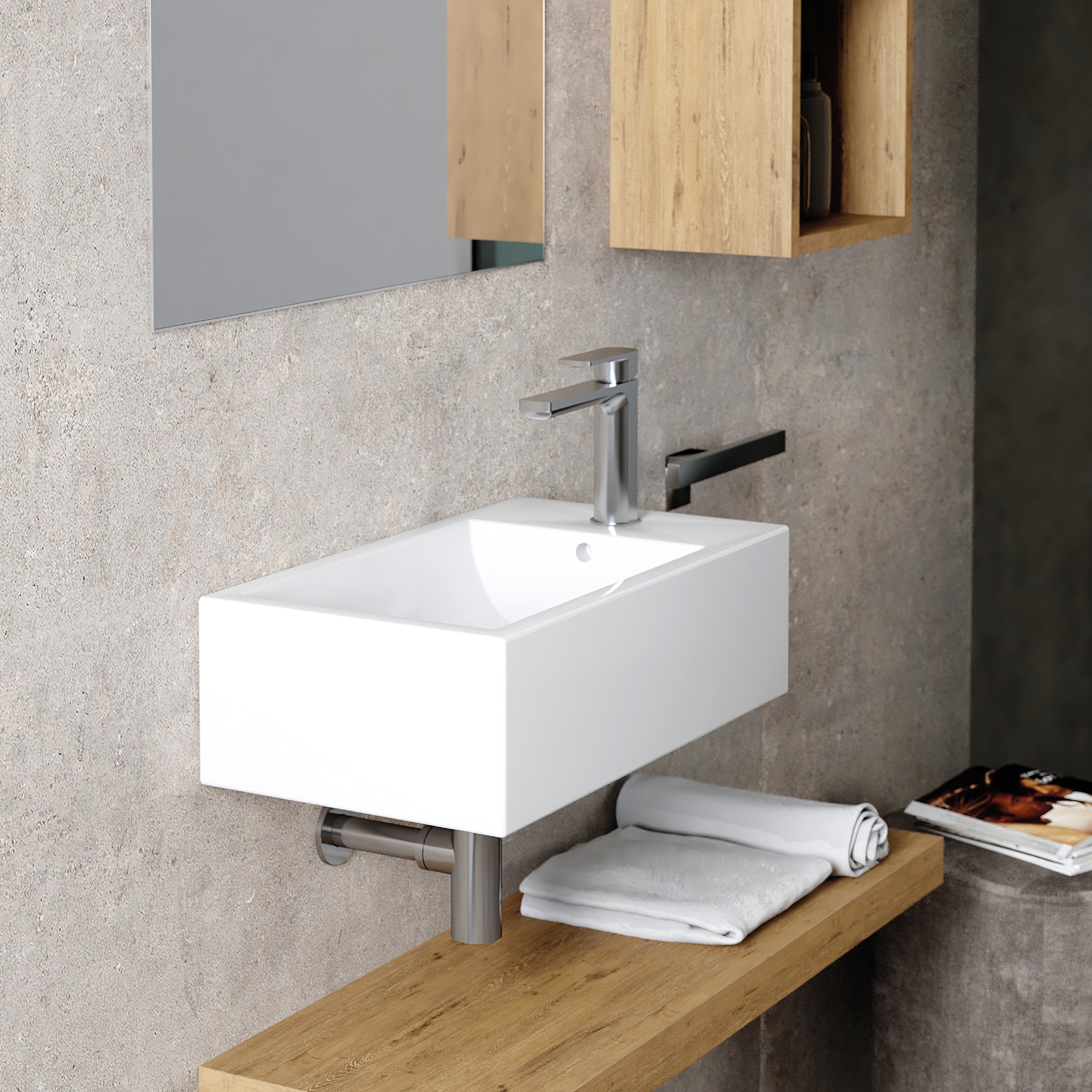 LAVABO DA APPOGGIO IN CERAMICA BIANCA CON FORO RUBINETTERIA LATERALE MODELLO NIX 25 - 46X26X14 CM  - BAR
