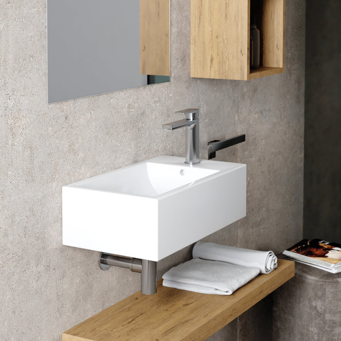 LAVABO DA APPOGGIO IN CERAMICA BIANCA CON FORO RUBINETTERIA LATERALE MODELLO NIX 25 - 46X26X14 CM  - BAR