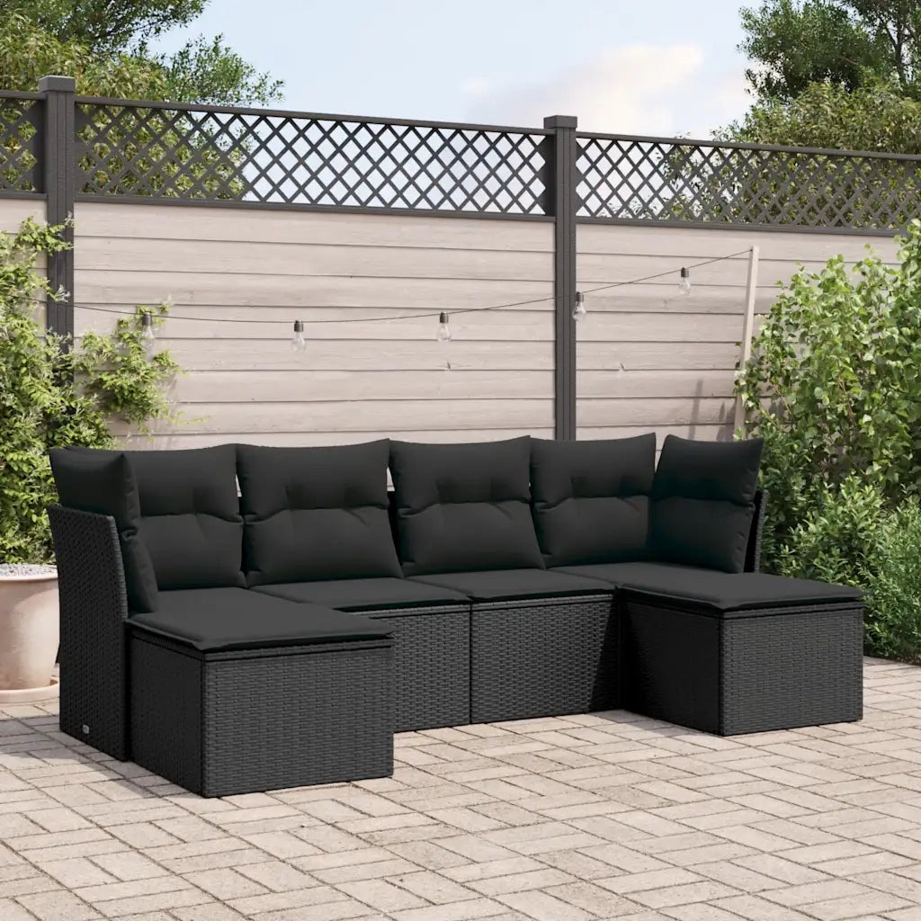 Set Divano da Giardino 6 pz con Cuscini-Sofa da Giardino-Divanetto da esterno Nero in Polyrattan 495516