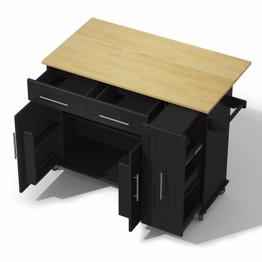 Isola da cucina mobile con piano pieghevole, organizer estraibile a 3 livelli, 2 cassetti e ruote