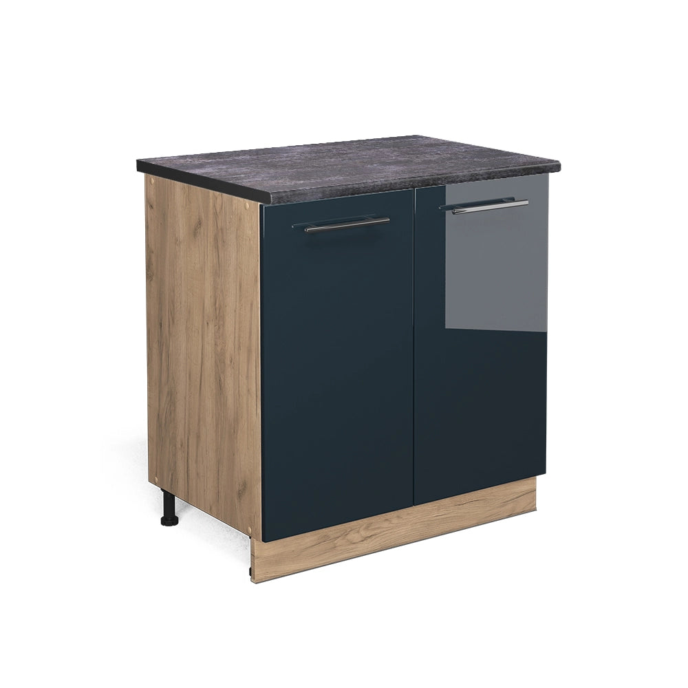 Mobiletto base cucina Fame-Line Blu scuro lucido/Rovere dorato 80 cm con ripiano, PL Antracite Vicco