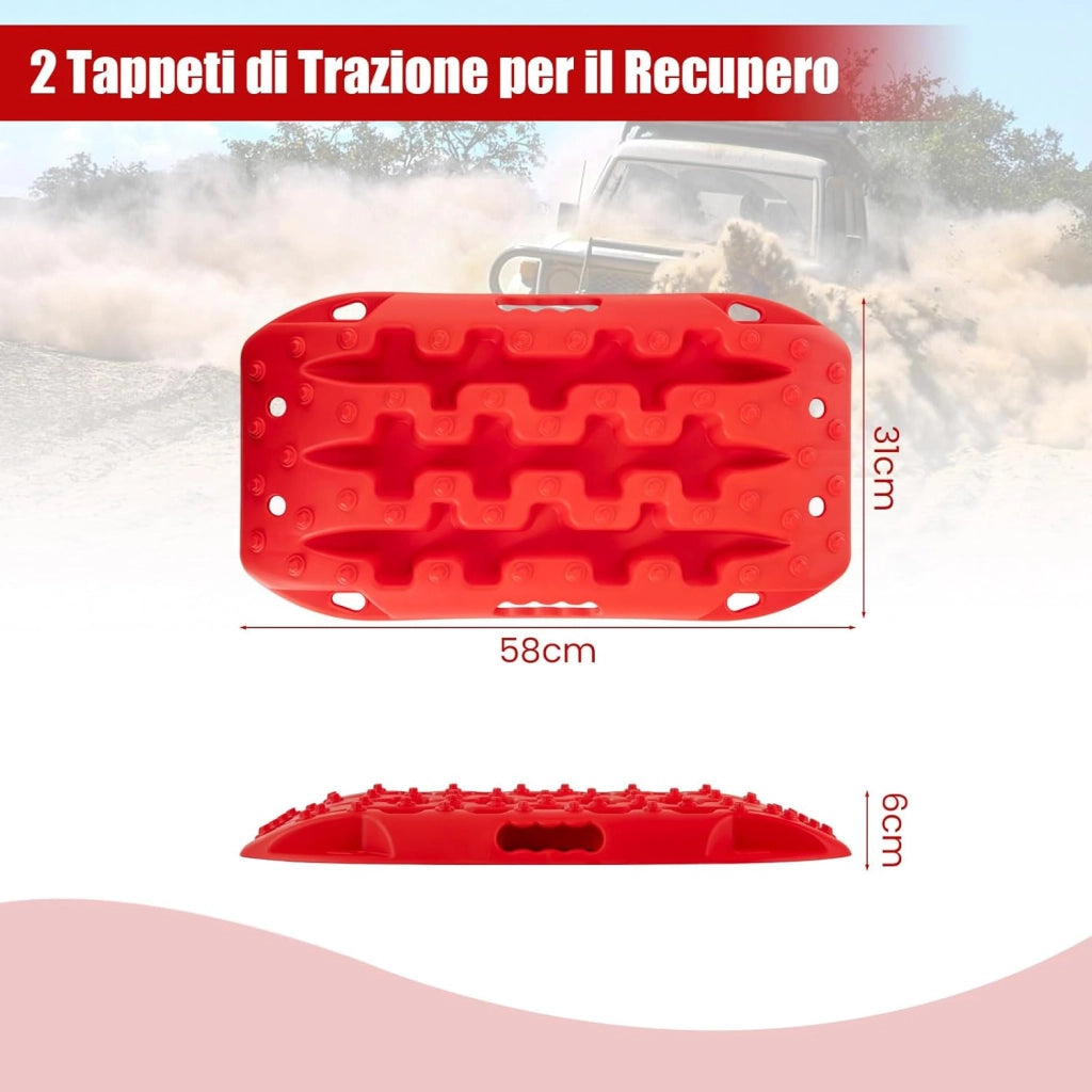 Tappetino di Trazione 2 Pezzi, Carico 10T, Piastre di Trazione per SUV Camper Auto Camion, Tavola di Recupero per Piste Offroad, per Sabbia, Neve, Fango (Rosso, 58 x 31 x 6 cm)