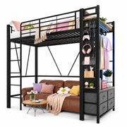 LETTO a soppalco 90x200 cm metallo nero con 4 cassetti LED USB e Type-C