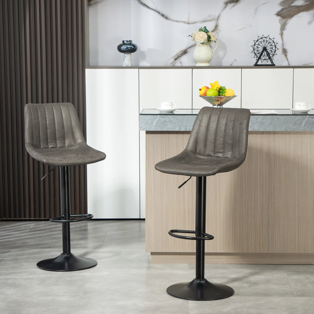 Set 2 Sgabelli da Bar Moderni con Schienale, Poggiapiedi e Altezza Regolabile, Grigio