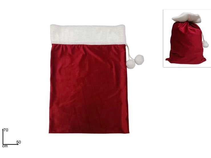 Sacco Portadoni di Babbo Natale Rosso in Velluto e Pelliccia 50 x 70 cm