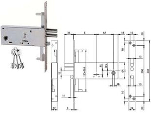 SERRATURA TRIPLICE DA INFILARE DOPPIA MAPPA PER FASCE MM.64 H 963- - mm.70 (963701B4) - 1 pezzi ISEO