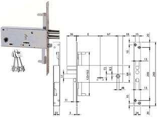 SERRATURA TRIPLICE DA INFILARE DOPPIA MAPPA PER FASCE MM.64 H 963- - mm.70 (963701B4) - 1 pezzi ISEO