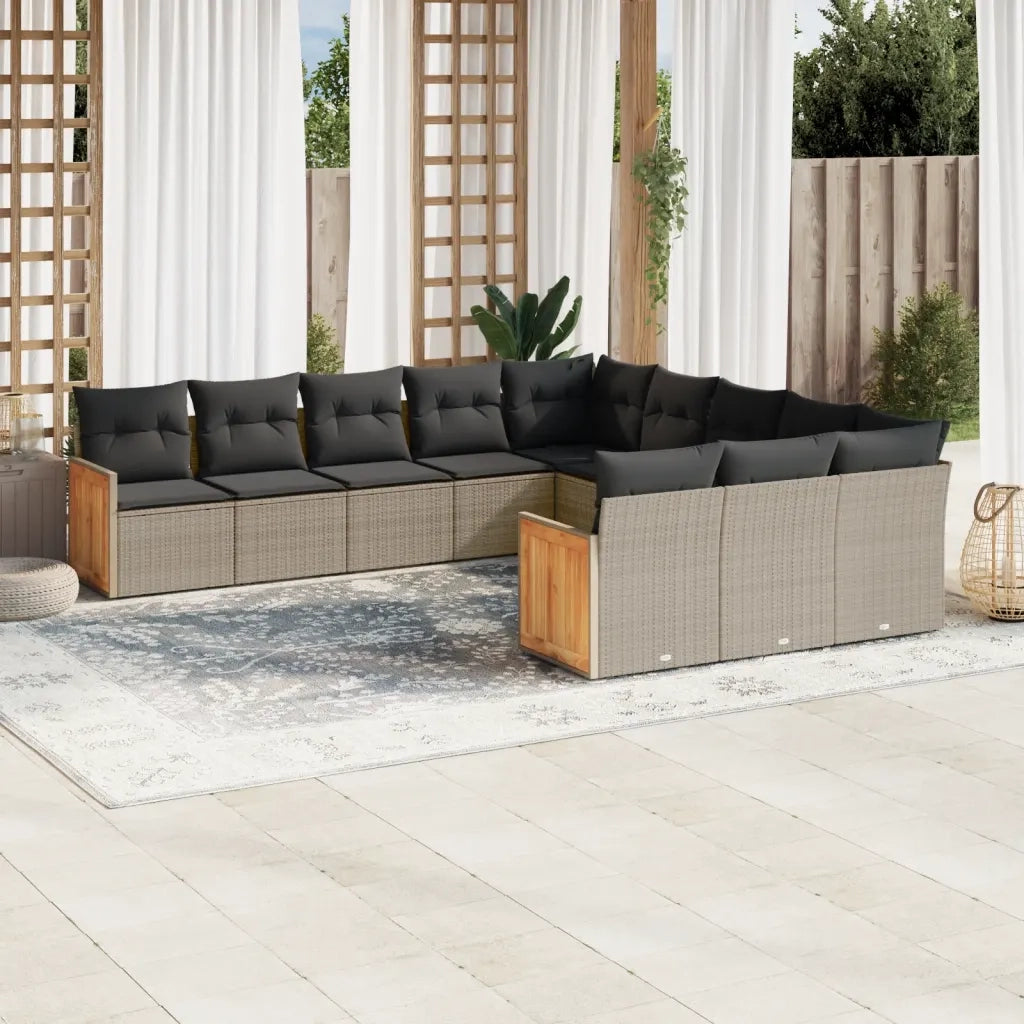 Set Divani da Giardino 11 pz con Cuscini in Polyrattan Grigio 3260513