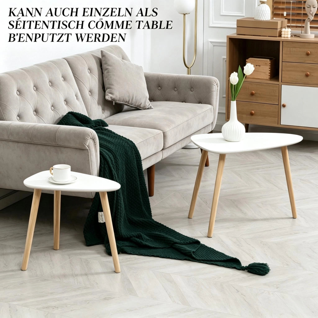 Set di tavolini bassi modulari con 2 piani e 3 vani, per soggiorno, in MDF e legno di pino, bianco naturale