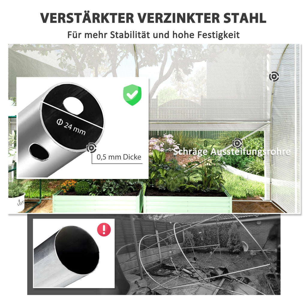 Serra tunnel da giardino 3x2x2 m ¨C Xylo ¨C con pareti laterali arrotolabili, telaio in acciaio, bianco