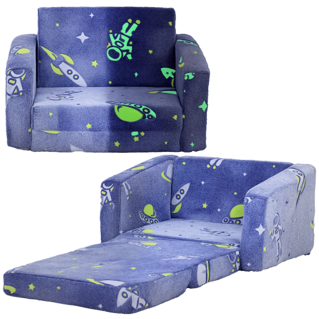 Divano letto per bambini 2 in 1 ¨C zephmum ¨C Tessuto, blu, cuscini lavabili