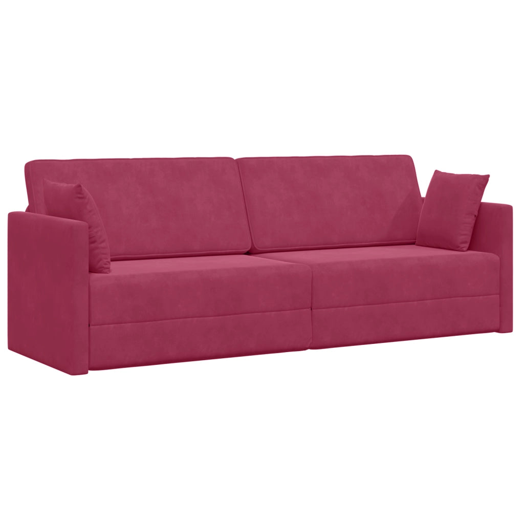Divano Letto a Terra 2-in-1 Rosso Vino 213x144x60 cm Velluto