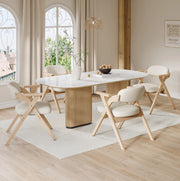 Set di 4 sedie pieghevoli da pranzo con struttura in legno e cuscino in lino beige