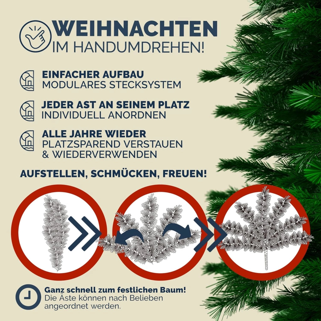 ® Albero di Natale Finto Verde 140 cm 470 Punte Incl. Base in Metallo Abete Artificiale PVC Effetto Realistico