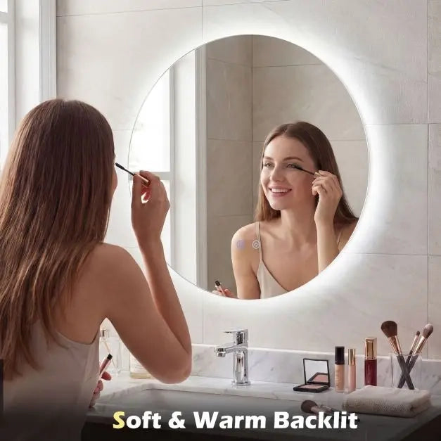 Specchio Bagno LED Rotondo Ø60 cm Touch Smart con Antiappannamento e Luce Regolabile Vetro Temperato da Parete