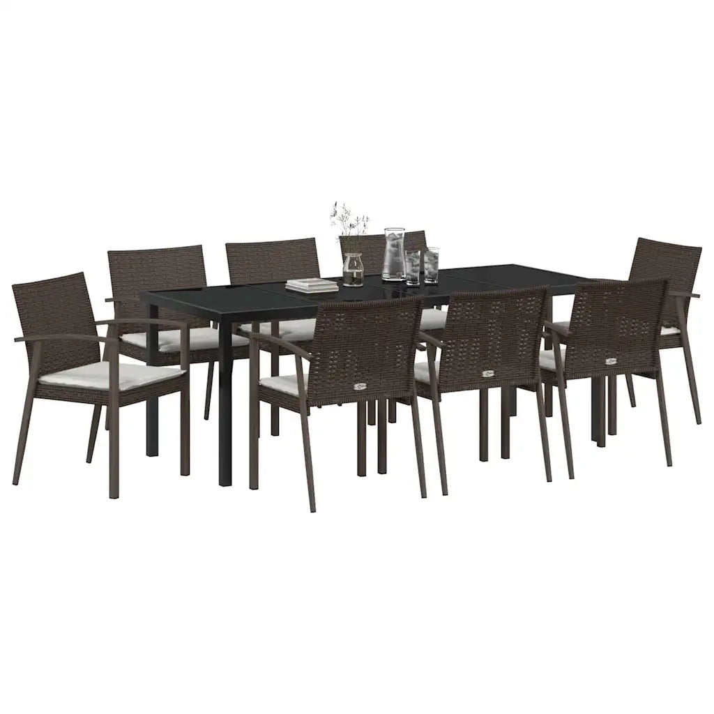 Set da Pranzo per Giardino 9 pz Marrone e Nero Rattan in PE 3379064