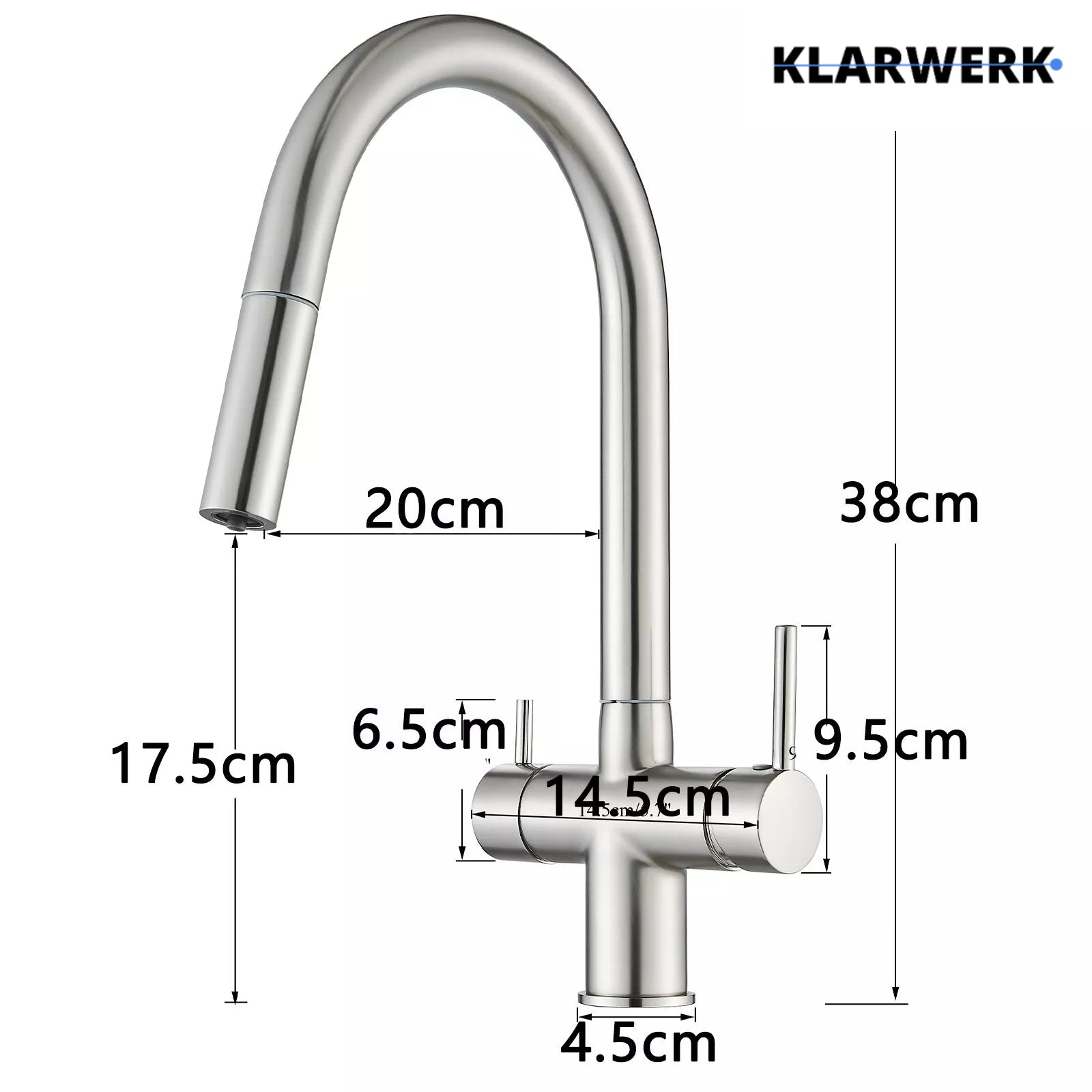 Jana | Rubinetto estraibile 3 vie premium argento spazzolato | osmosi in acciaio inox cucina | miscelatore 360 gradi | filtro 3 attacchi gomito alto