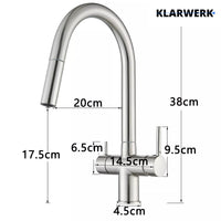 Jana | Rubinetto estraibile 3 vie premium argento spazzolato | osmosi in acciaio inox cucina | miscelatore 360 gradi | filtro 3 attacchi gomito alto