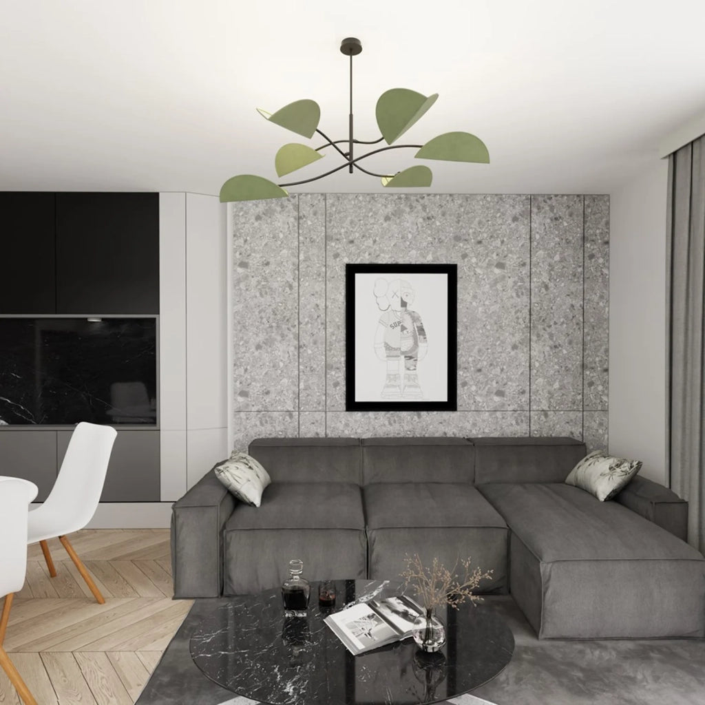 Plafoniera Moderna Ares Acciaio Nero Verde 6 Luci E14 Ip20