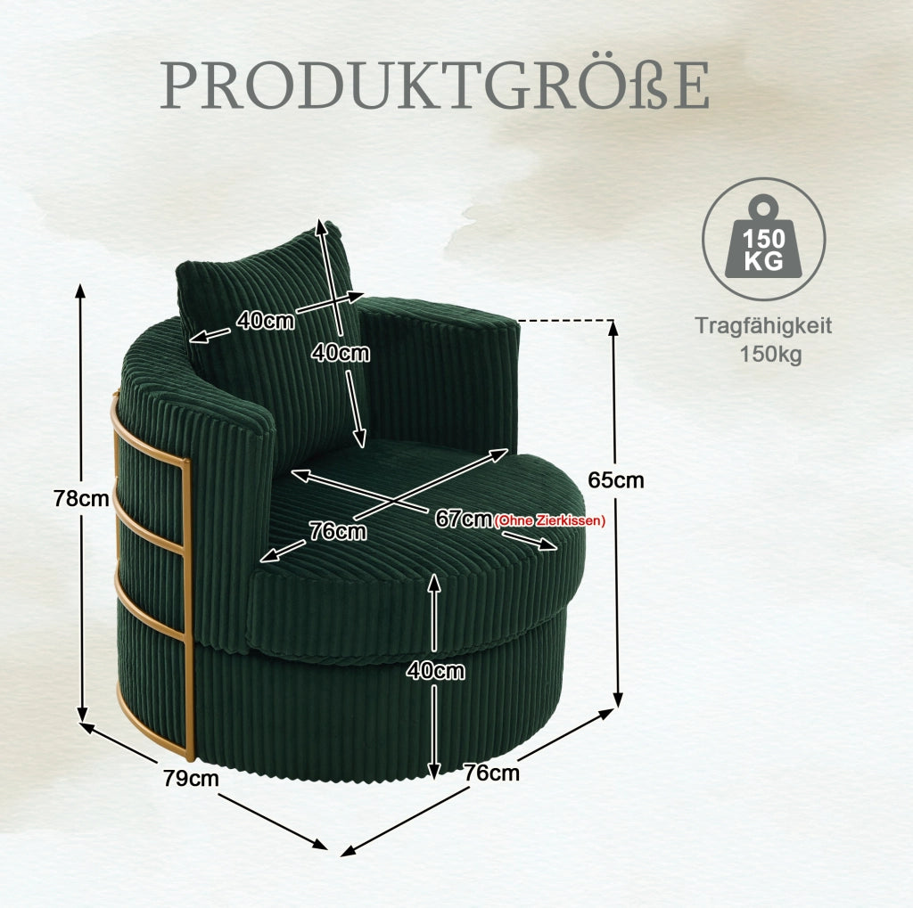 Poltrona girevole 360° in velluto a coste verde smeraldo