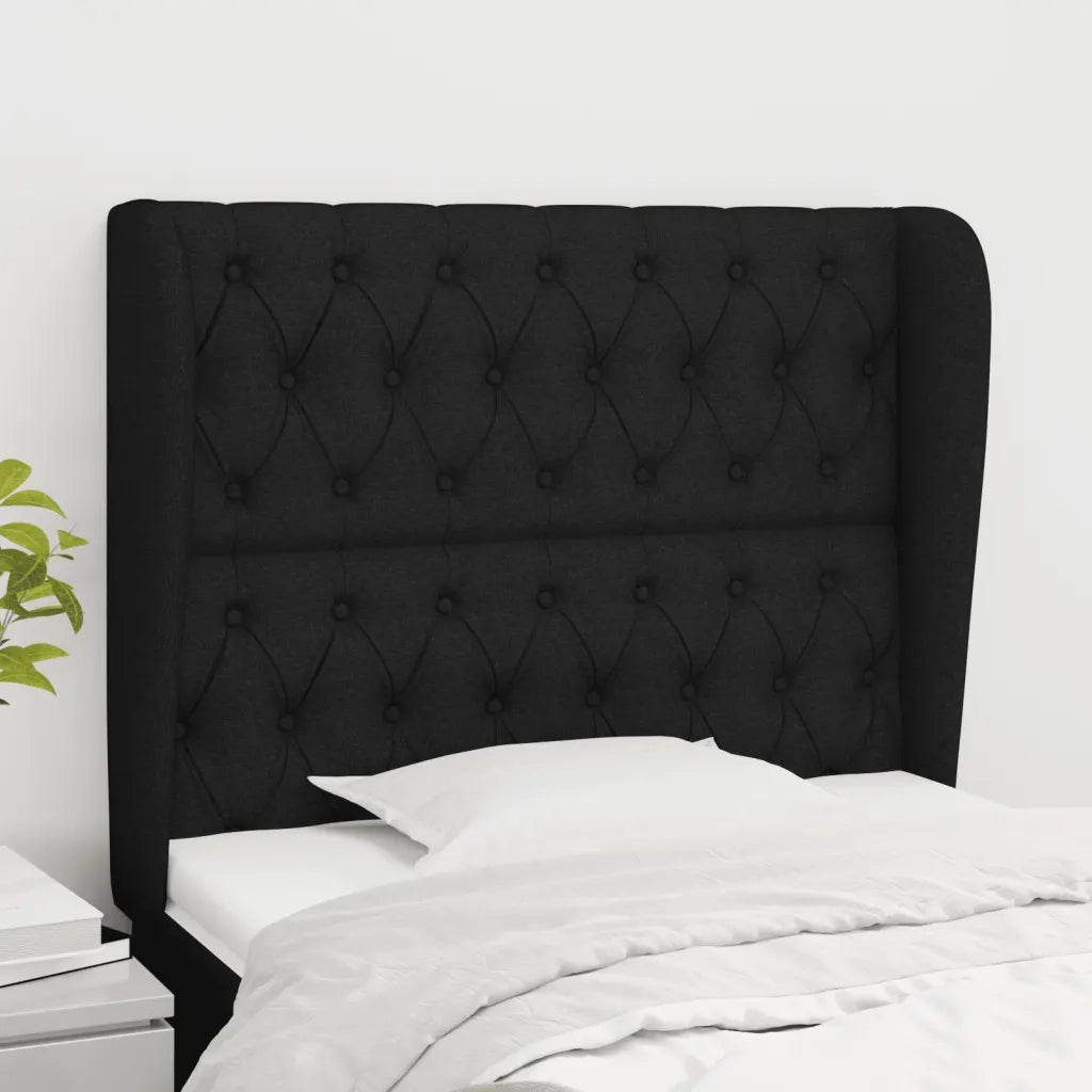 Testiera ad Orecchio-Testata con Orecchie Nera 103x23x118/128 cm in Tessuto 327755