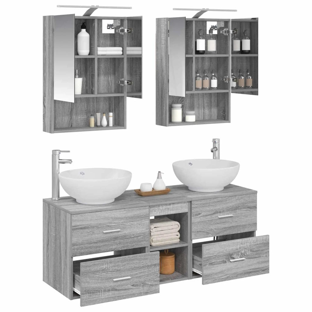 Set di mobili per il bagno 5 pcs Sonoma grigio 3406964