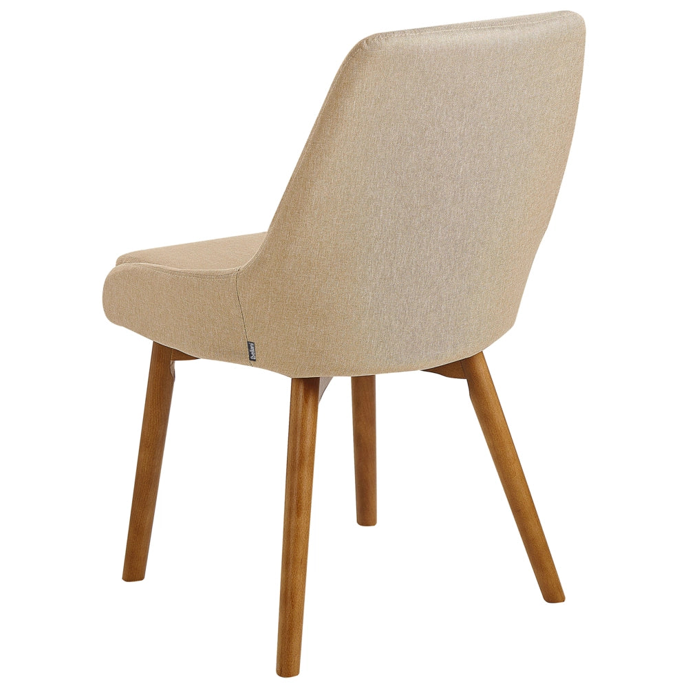 Set di 2 sedie Tessuto poliestere beige sabbia Gambe in legno massello scuro Sedile spesso imbottito