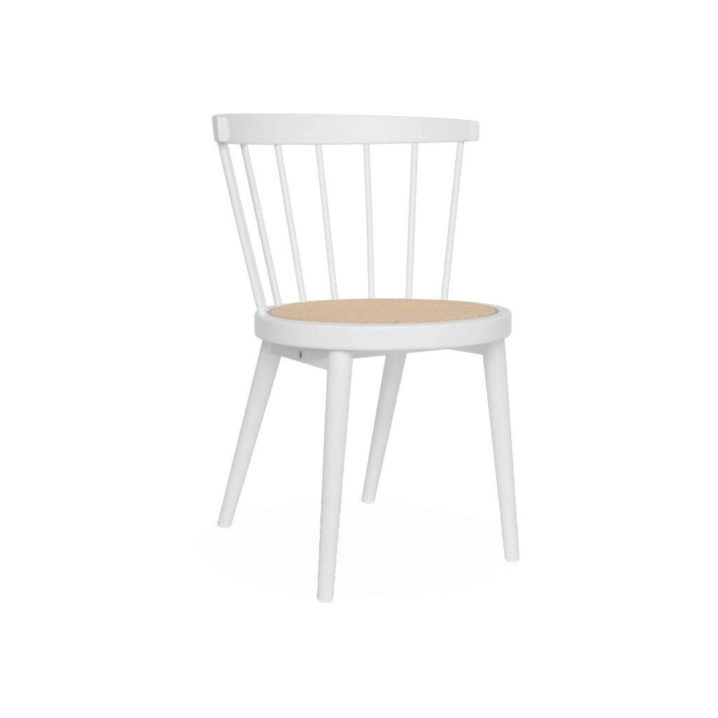 Set di 2 sedie in legno e rattan intrecciato, stile vimini, bianco