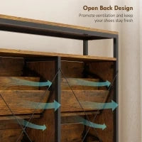 Mobile Portascarpe con 4 cassetti pieghevoli, design stretto, ripiano aperto, per 12-20 paia di scarpe, acciaio, Marrone