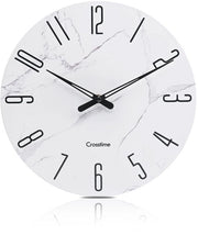 Orologio da parete, moderno orologio da bagno, alimentato da batterie, orologio in vetro di marmo bianco, decorativo per cucina, ufficio, casa, 12 pollici, impermeabile
