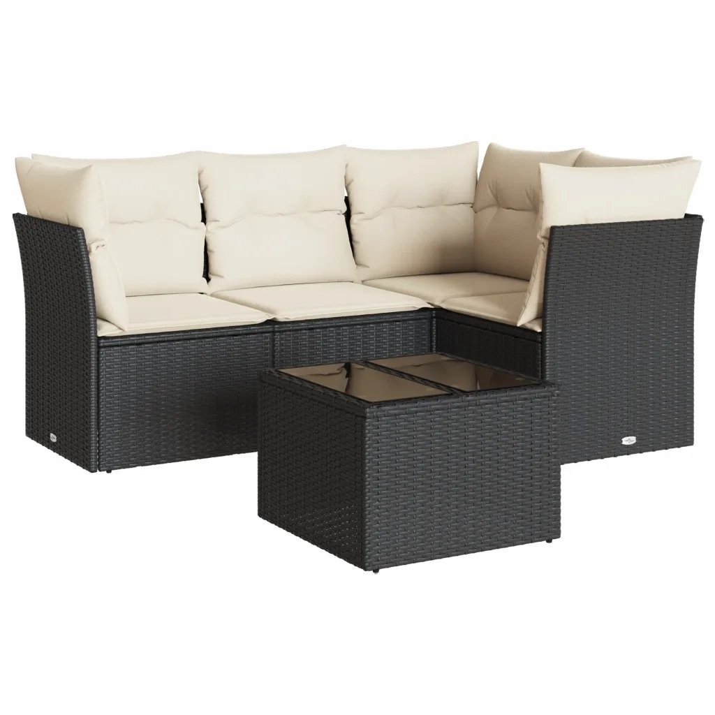 Set Divani da Giardino 5 pz con Cuscini in Polyrattan Nero