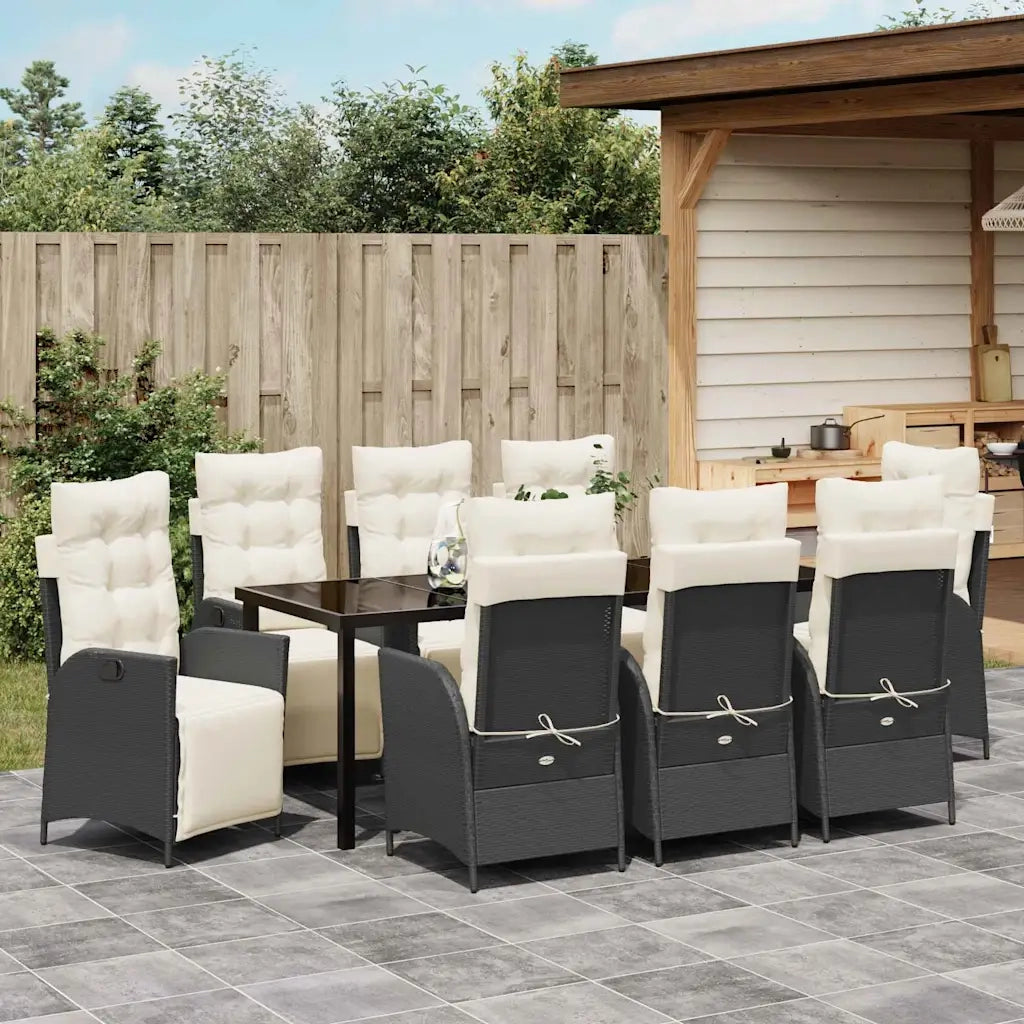Set da Pranzo per Giardino con cuscino 9 pcs Nero polyrattan 3380532