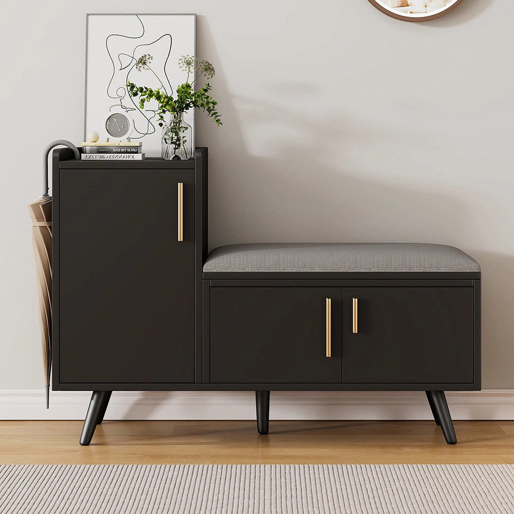 Banc moderne con ripostiglio per scarpe - Xylo - L100xP34xH69 cm - Porte metalliche asimmetriche, tre porte, pi?? livelli di stoccaggio
