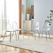 Set 4 sedie da pranzo trasparenti con gambe in metallo silver; 83 cm; seduta in plastica