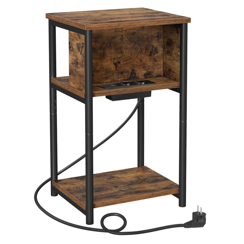 Tavolino/comodino piccolo con 2 porte USB 30 x 34 x 58 cm per soggiorno/camera da letto marrone 12_0007536