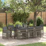 Set da Pranzo per Giardino da 9 Pezzi con Cuscini Grigio Polyrattan