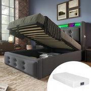Letto singolo 90x200 - Xylo - Grigio con USB-C e materasso incluso