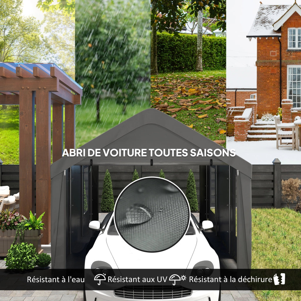 Tenda Garage 3x6 m con Pareti Laterali Amovibili, 2 Porte ad Avvolgimento e 4 Finestre ¨C zephmum ¨C Grigio Scuro