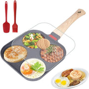 Piatto per pannocotte con 4 fori, padella multifunzione per colazione con coperchio, rivestimento antiscivolo, padella per uova, padella per omelette in alluminio, padella per colazione per induzione, forno a gas, esterno.