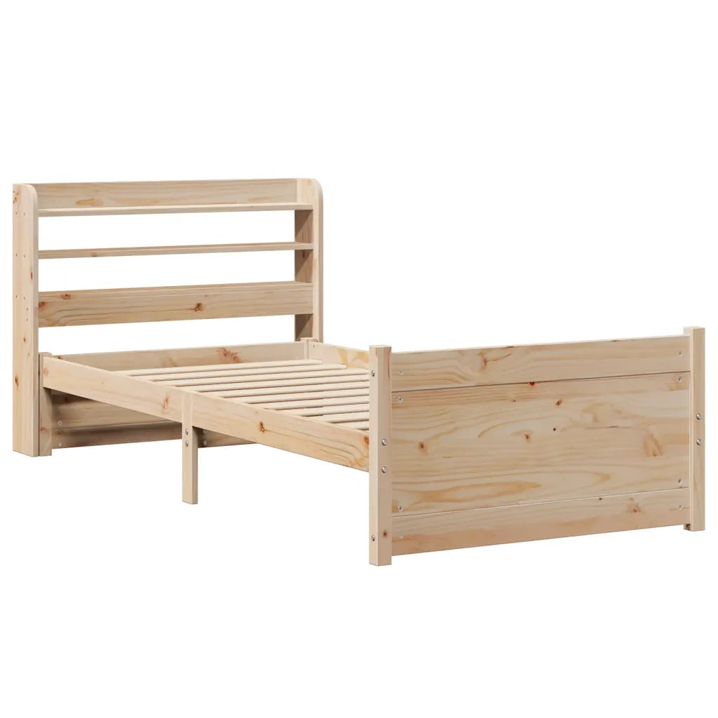 Letto singolo | Letto per adulti | Giroletto con Testiera 90x200 cm in Legno Massello di Pino