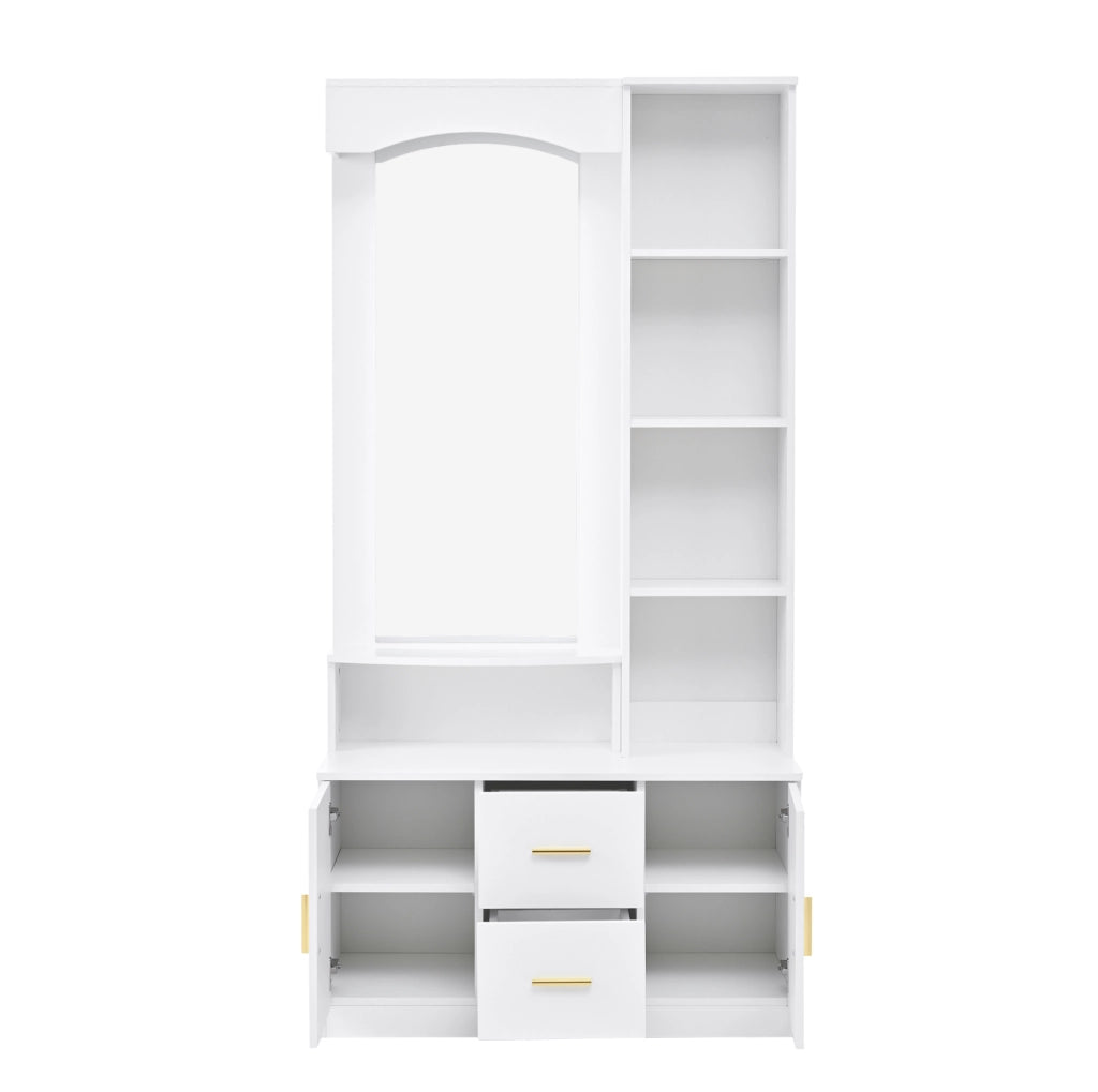 Mobile ingresso multifunzione 90x40x180 cm con specchio; 2 armadi e 2 cassetti; bianco
