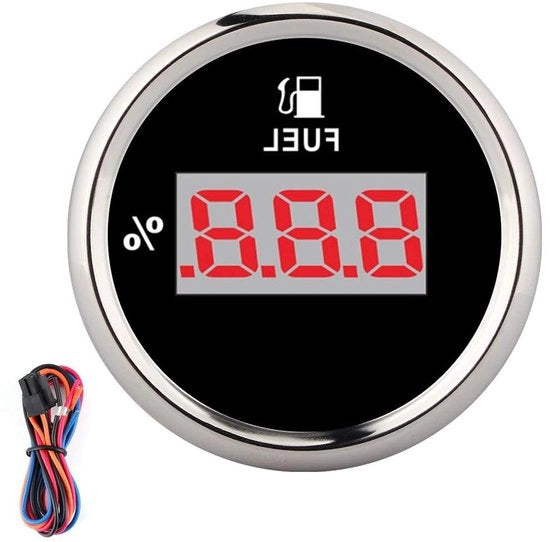 Contachino 2 pollici 190 ohm Contachino per il livello di olio digitale percentuale per 12 V/24 V Yacht Barca Gatto Motocicletta (Frammaio argentato su nero)