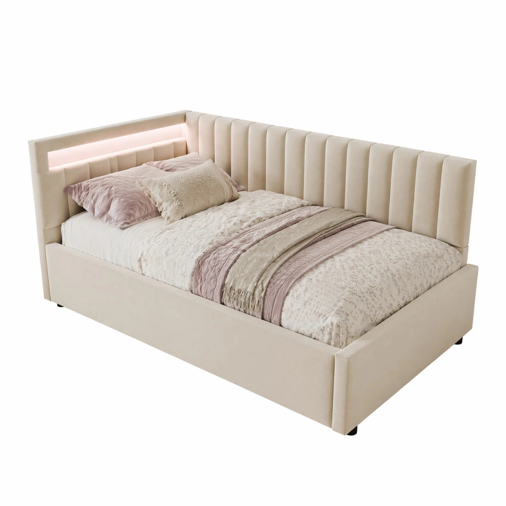 Letto imbottito con LED e contenitore idraulico 90x200