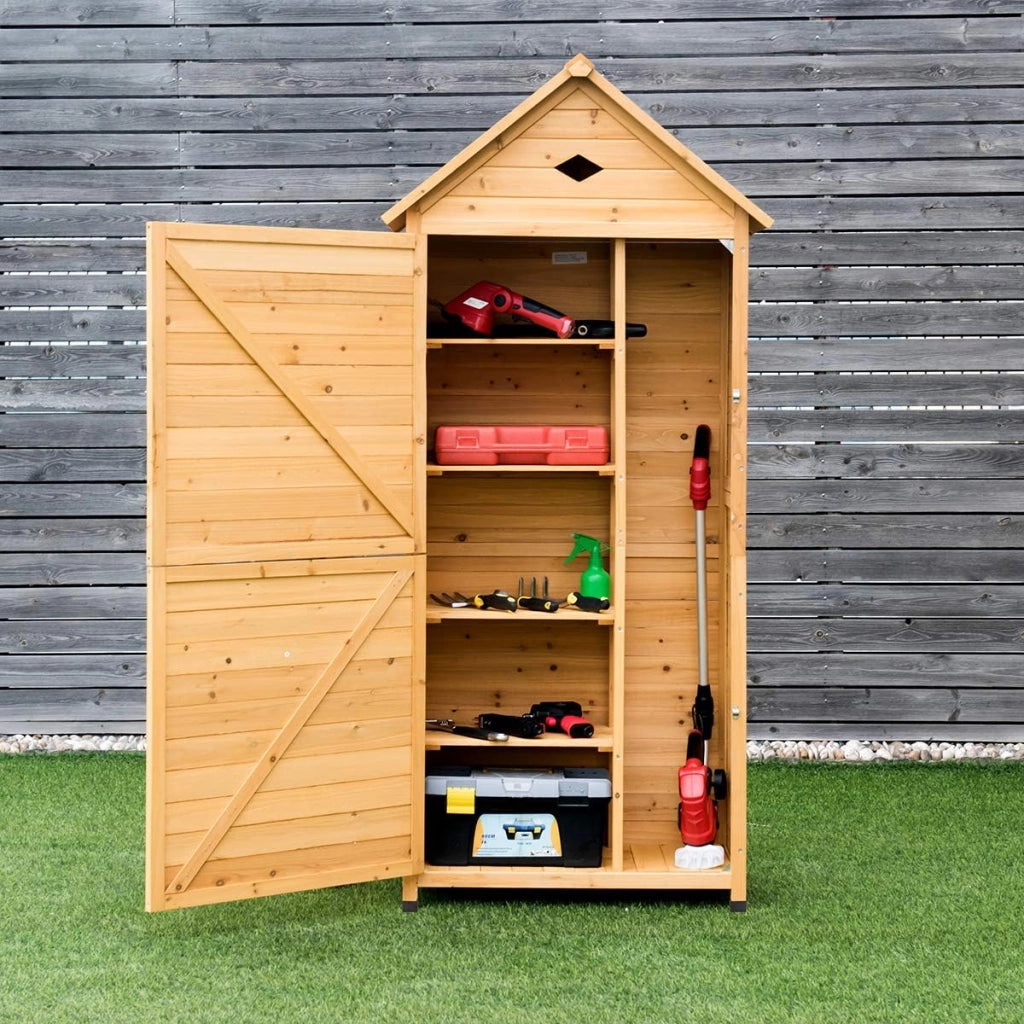 Cassetta Attrezzi 80 x 45 x 177 cm, Armadio da Esterno Portastrumenti a 5 Ripiani Box Casetta Ripostiglio Porta Attrezzi da Giardino in Legno Massello di Abete