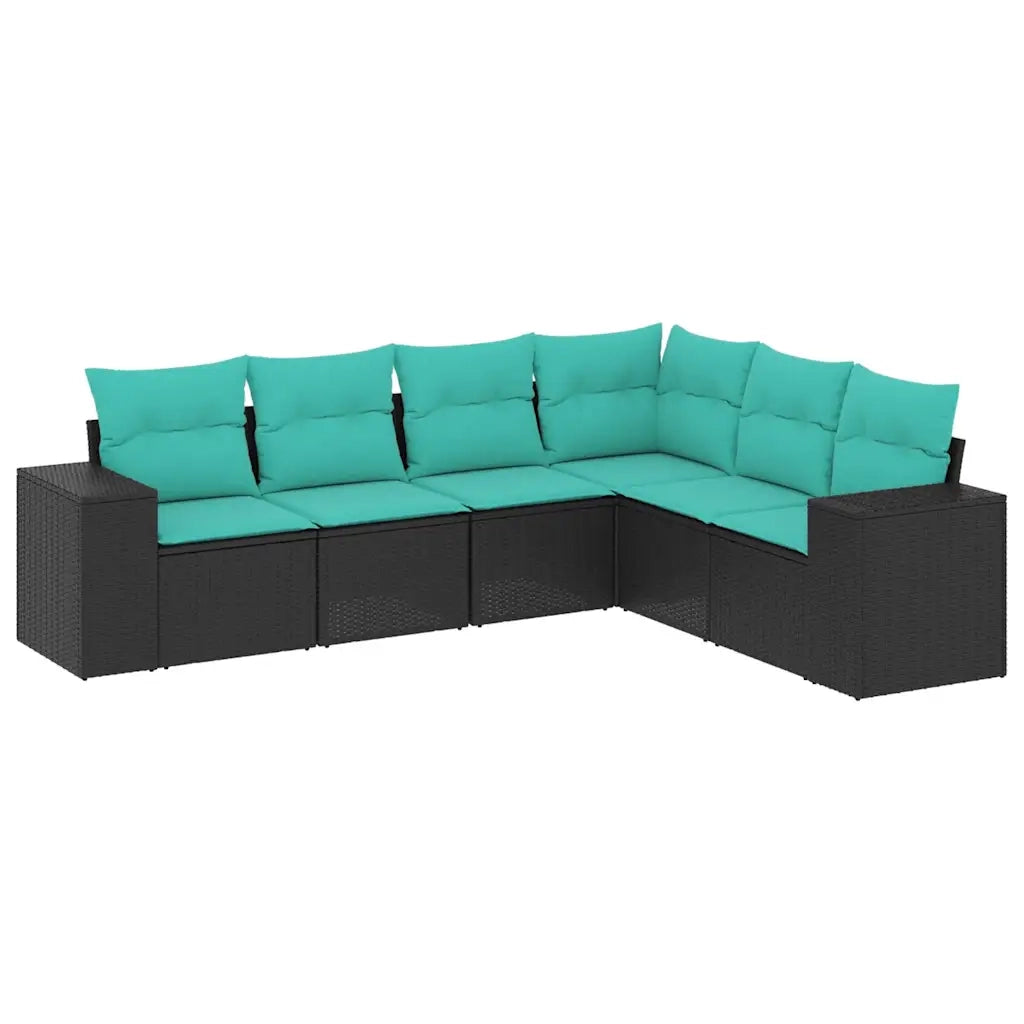 Set Divani da Giardino 6 pz con Cuscini Nero in Polyrattan 3222606