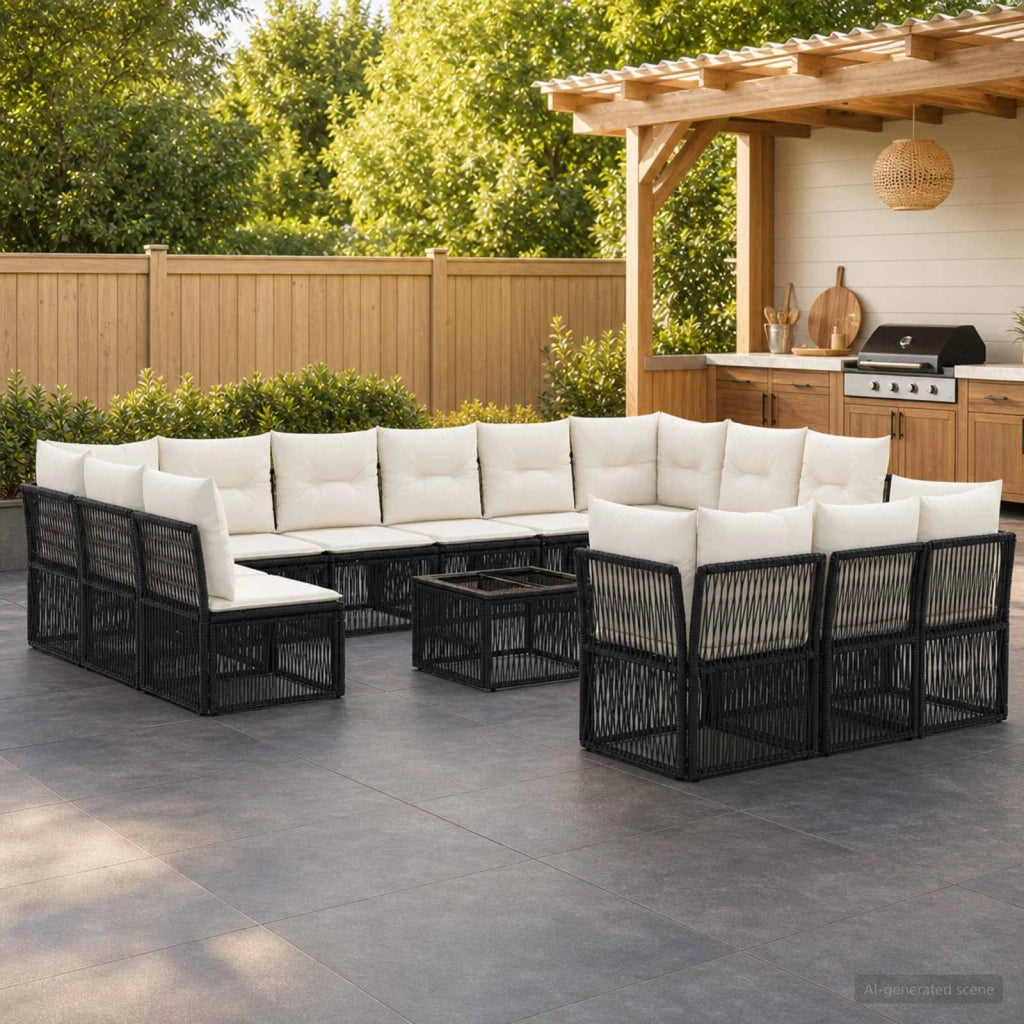 Set Divano da Giardino 14 pz Nero polyrattan 3434407