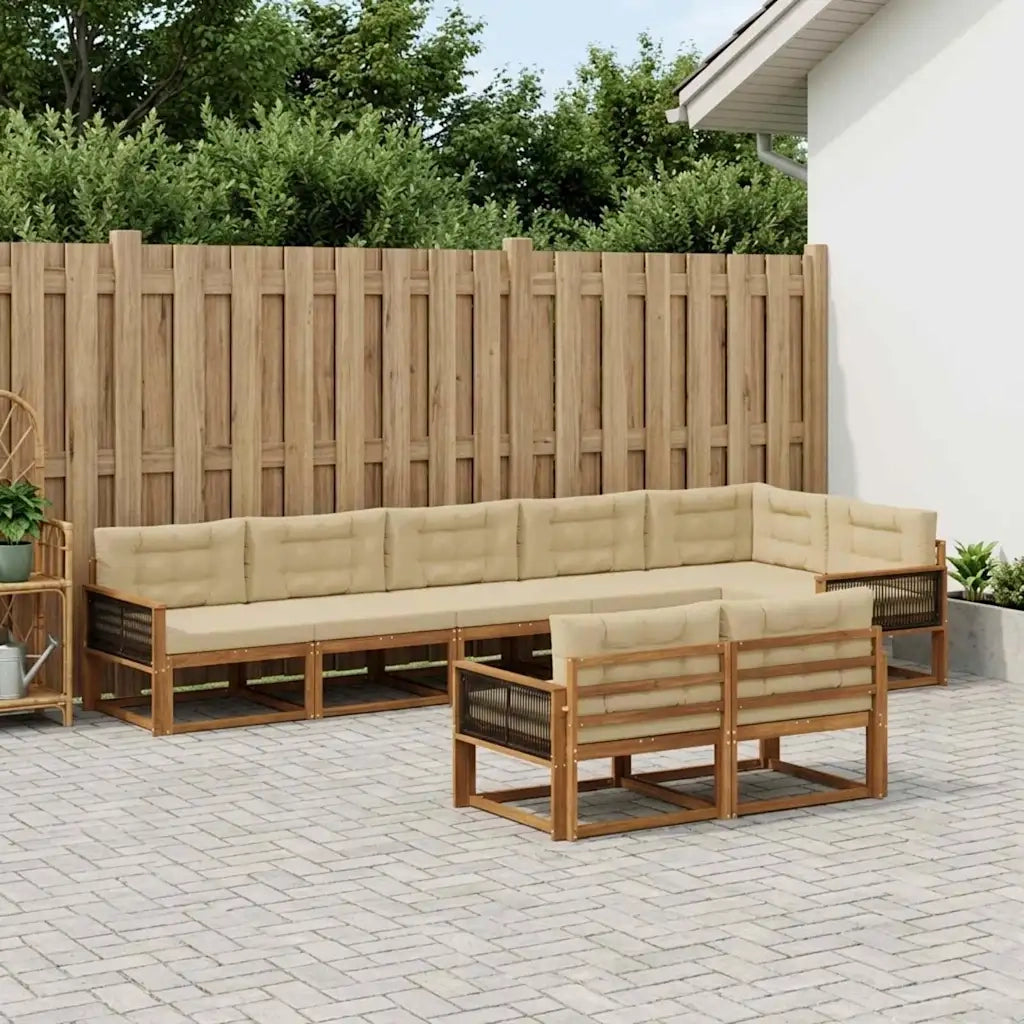 Set di divani da esterno con cuscino 8 pcs Naturale e Beige 3382666