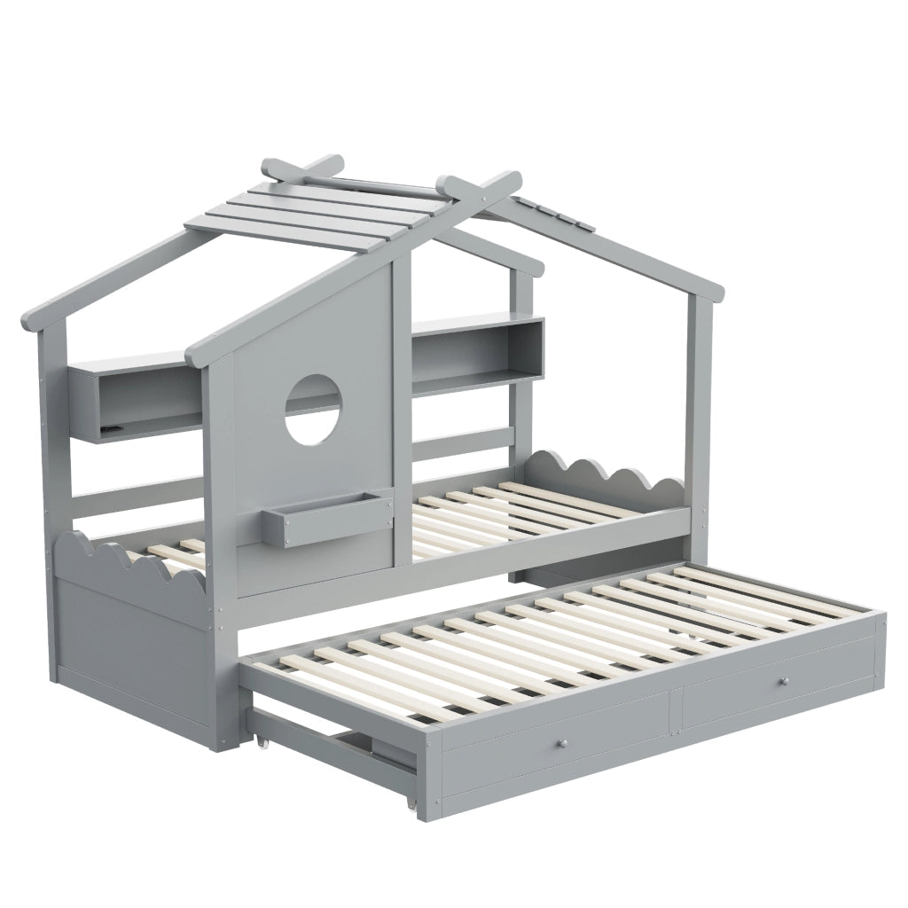 Letto 90200 grigio letto extra 90190 design casa cassetti USB+Tipo-C+LED mensole multifunzionali